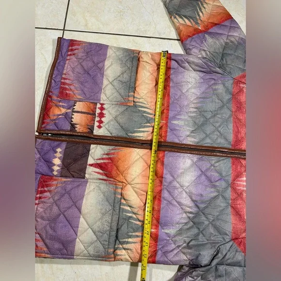 DAMAGE Polo Ralph Lauren Quilted Leather Trim Southwest Aztec Multi Color Jacket - Picture 3 of 12